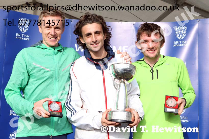 From left to right: Steve Vernon (Greater Manchester) 2nd, Richard Goodman (Middlesex) winner and Dewi Griffiths (West Wales) 3rd, senior mens Inter Counties Cross Country, Cofton Park, Birmingham. Photo: David T. Hewitson/Sports for All Pics